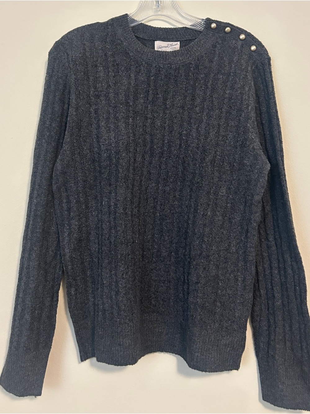 Universal Thread Charcoal Cable Knit Sweater with Pearl Buttons